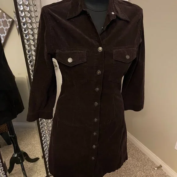 blue dress for baby girl Aspiga Ladies Sustainable Stema Mini Cotton Corduroy Mini Dress Chocolate  Brown
